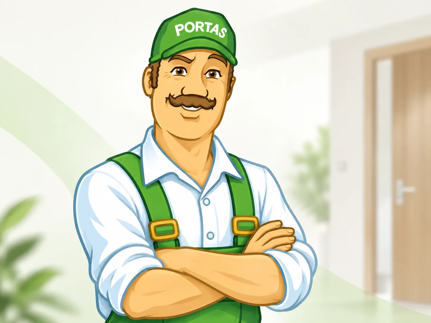 PORTAS szakember zöld PORTAS sapkában, összefont karral – PORTAS Mosonmagyaróvár